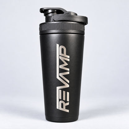 Black ReVamp Ice Shaker Insulated Shaker Bottle with ReVamp Logo.