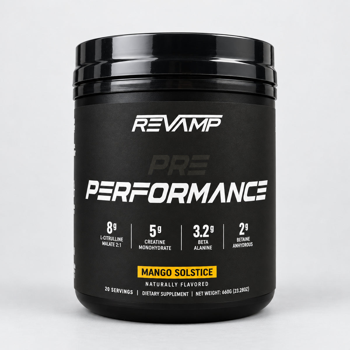 ReVamp Pre-Performance Mango Solstice Pre-Workout Supplement, 20 servings.